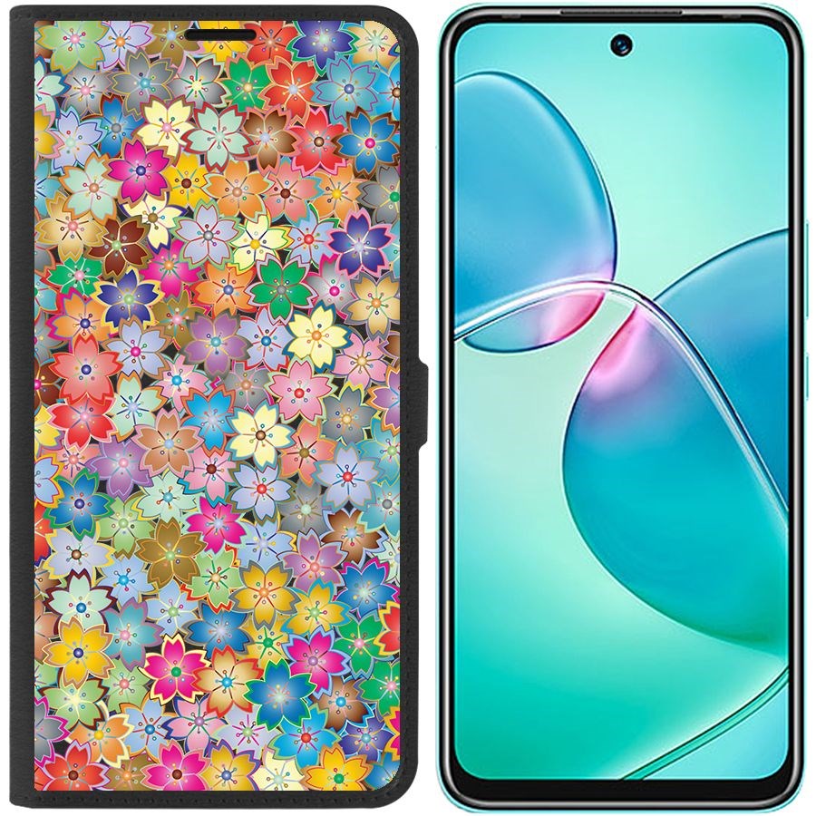 

Чехол-книжка Eco для Infinix Hot 12 Play Цветочный паттерн 4 (черный)