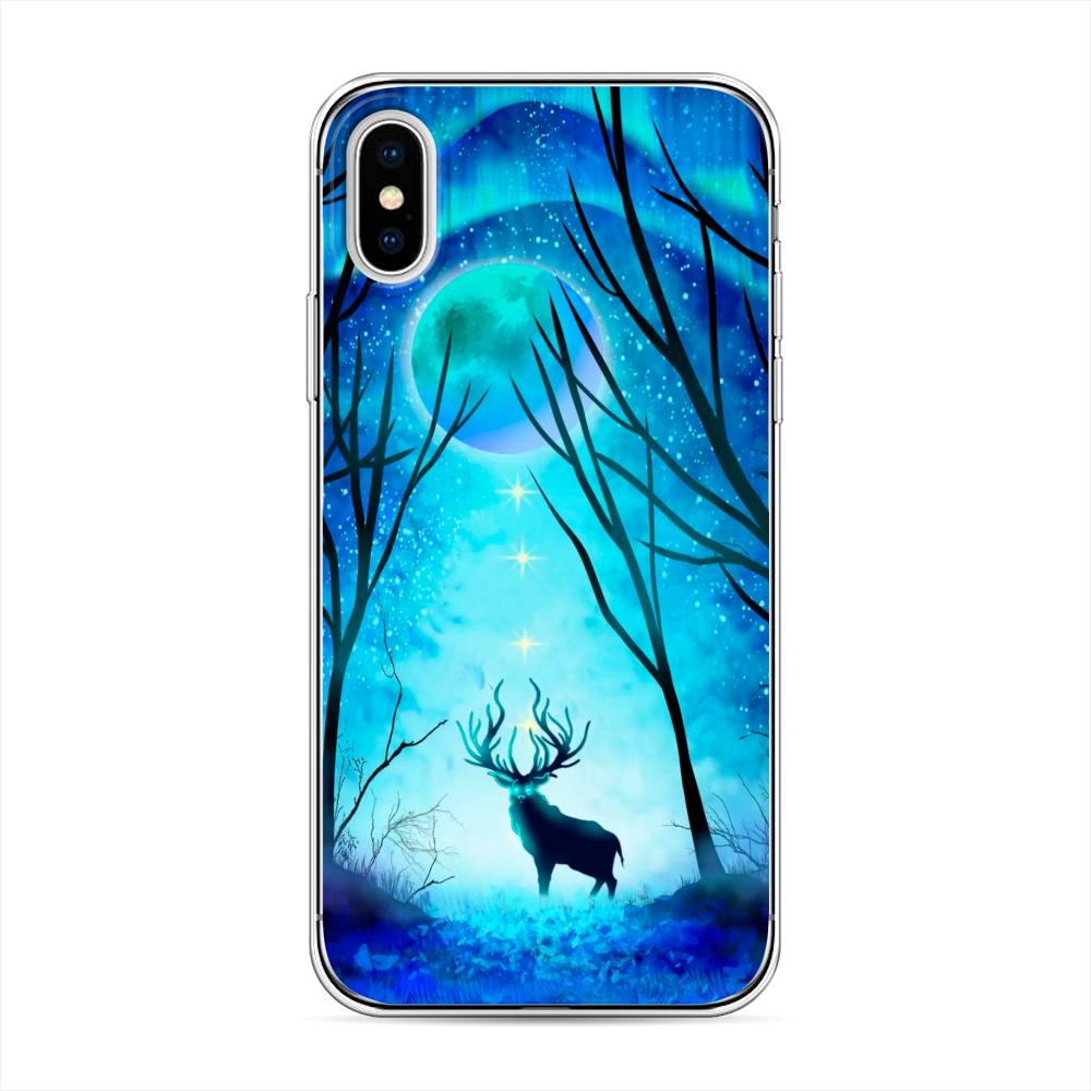 

Чехол на Apple iPhone XS "Олень северное сияние", Синий;черный;голубой, 11850-1
