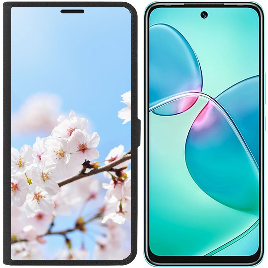 

Чехол-книжка Eco для Infinix Hot 12 Play Цветение (черный)