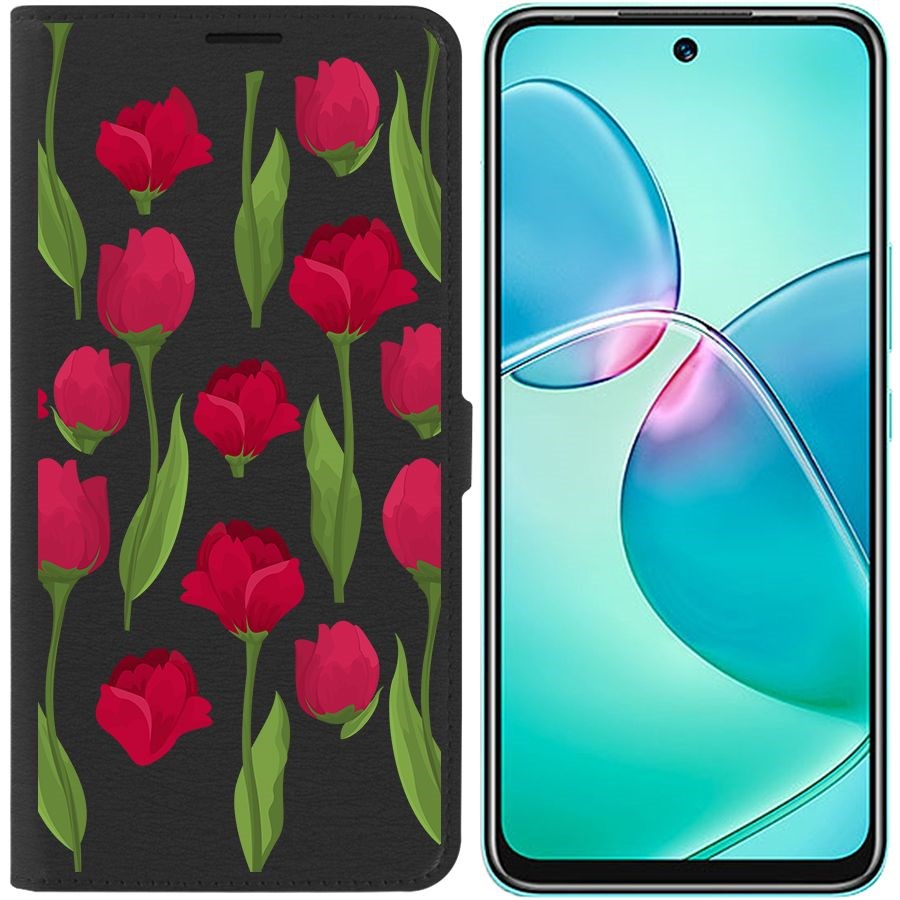 

Чехол-книжка Eco для Infinix Hot 12 Play Розы паттерн (черный)