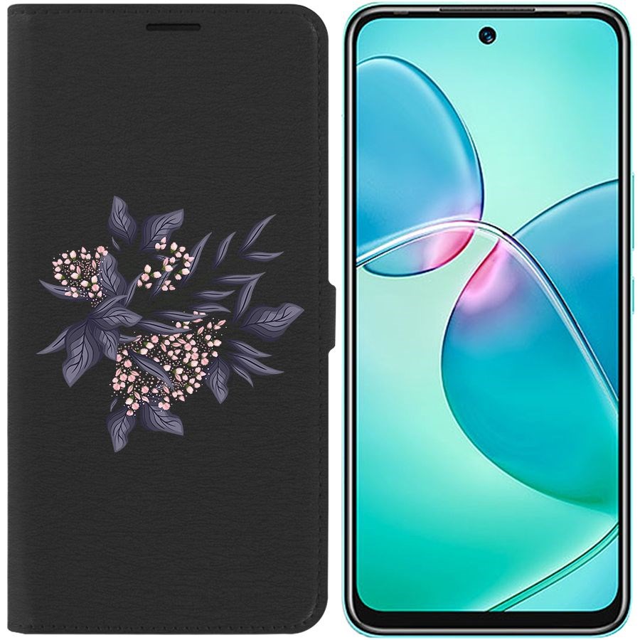 

Чехол-книжка Eco для Infinix Hot 12 Play Розовые бутоны (черный)