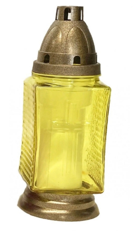 Лампада стеклянная с крестом с крышкой h-25,5 см желтая