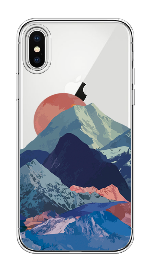 

Чехол на Apple iPhone X "Закат в снежных горах", Бордовый;серый;голубой, 11050-2