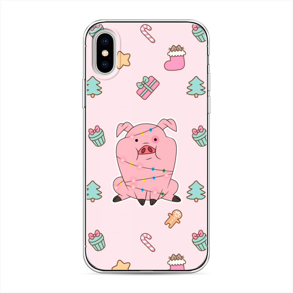 

Чехол на Apple iPhone X "Розовая свинка", Розовый;зеленый, 11050-5