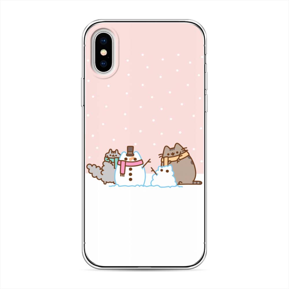 

Чехол на Apple iPhone X "Котики в снегу", Розовый;белый;серый, 11050-5