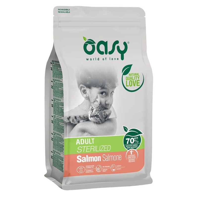 Сухой корм для кошек Oasy Dry Cat , ля взрослых стерилизованных, лосось, 1.5кг