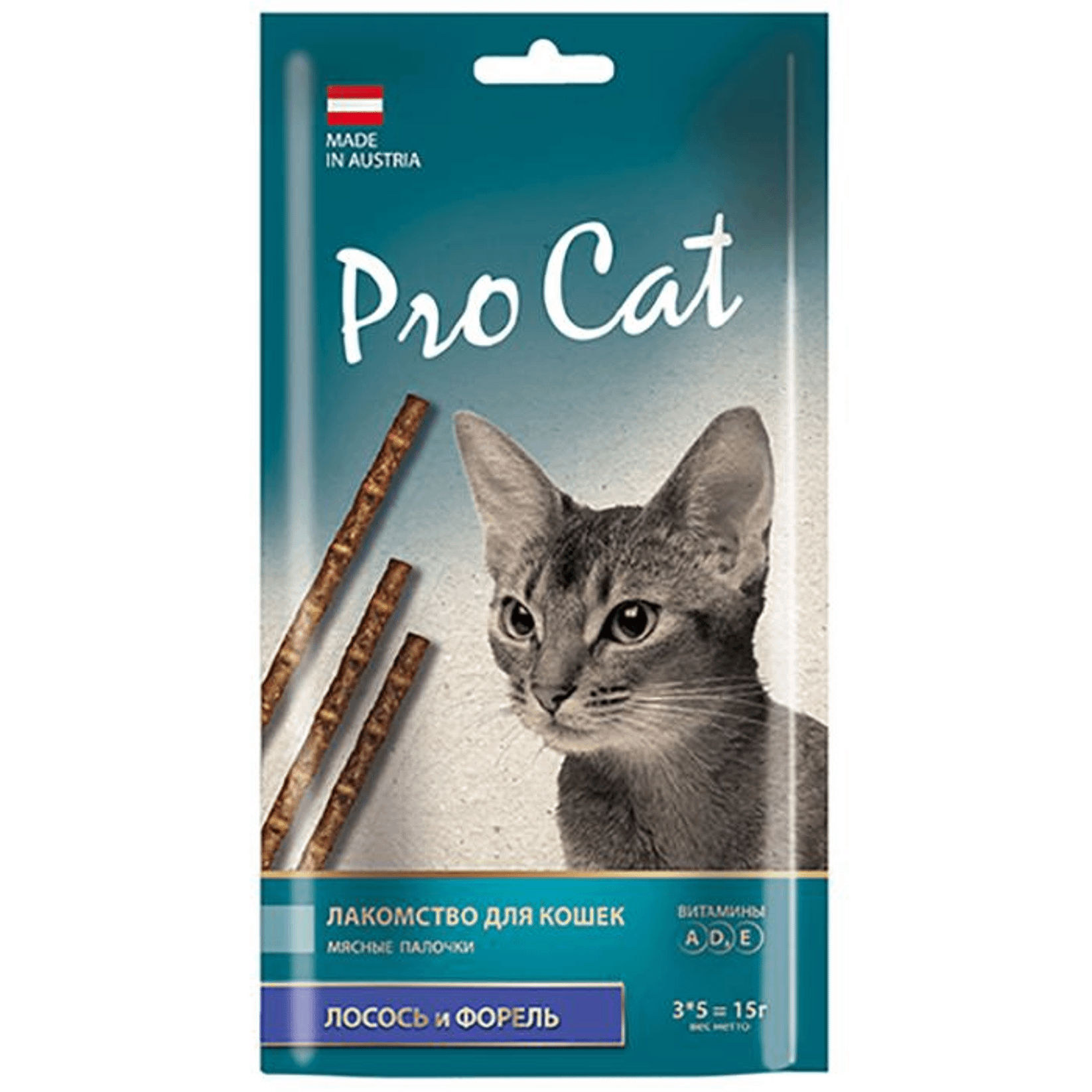 Лакомство для кошек Pro Cat Лакомые палочки лосось и форель, 3 шт, 15 г