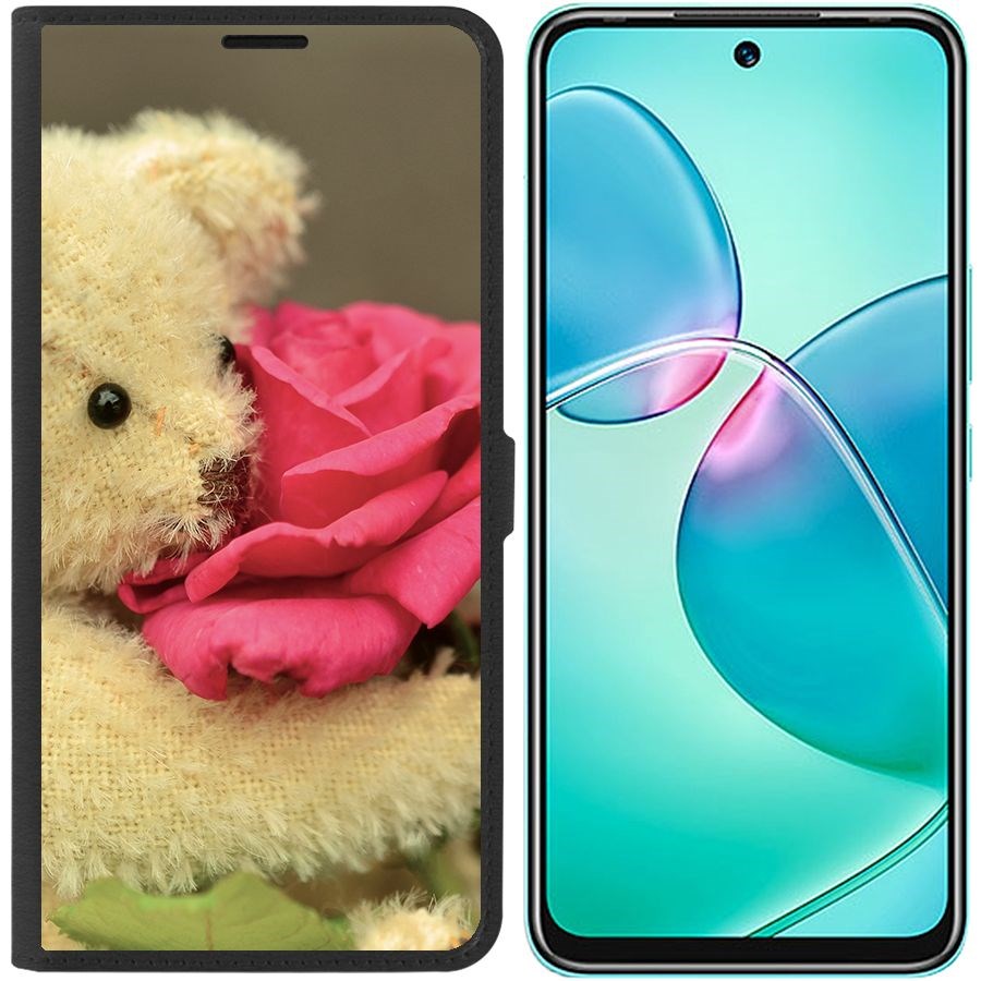 

Чехол-книжка Eco для Infinix Hot 12 Play Медвежонок с розой (черный)