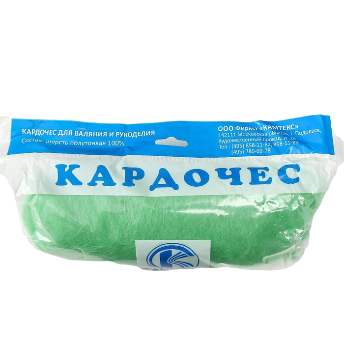 

Шерсть для валяния Кардочес 100% полутонкая шерсть 100гр (045 зел. яблоко), Зеленый