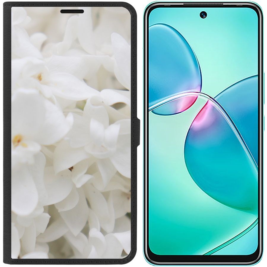 

Чехол-книжка Eco для Infinix Hot 12 Play Белые лилии (черный)
