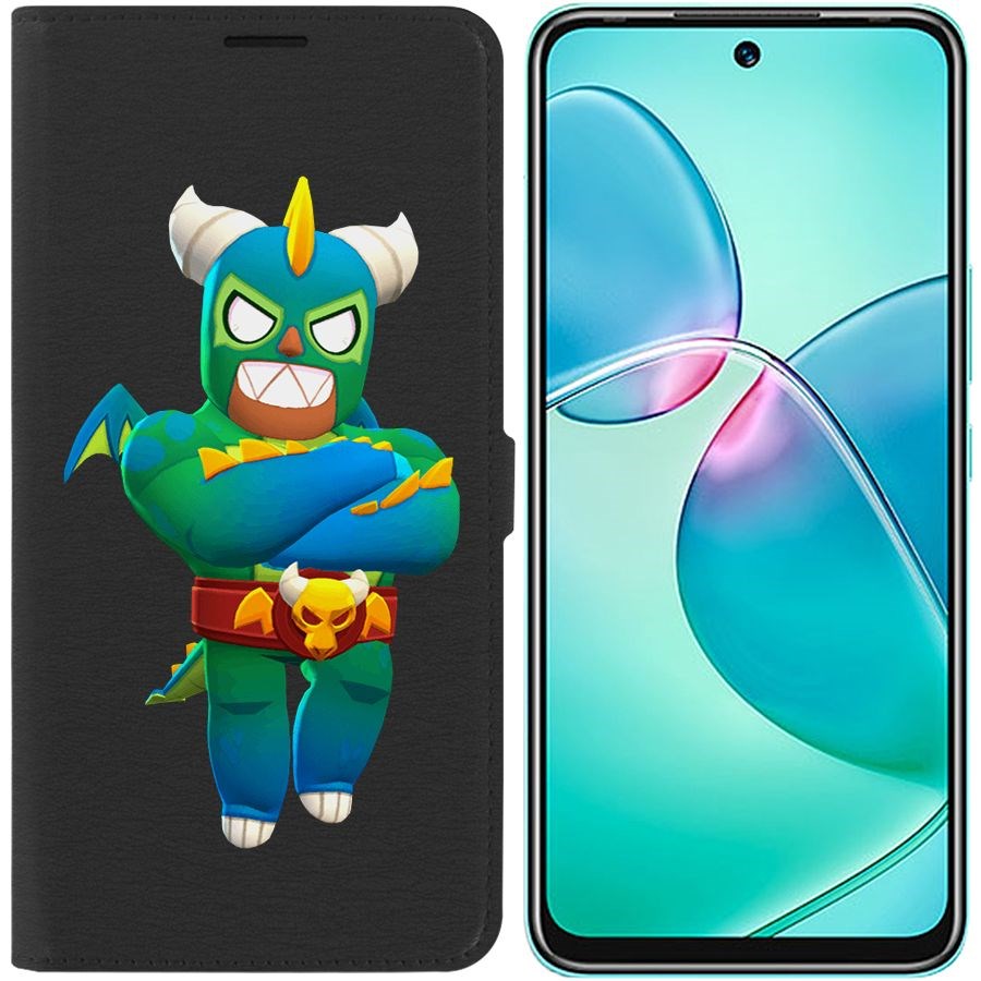 

Чехол-книжка Eco для Infinix Hot 12 Play Brawl Stars-Эль Дракон Вердозо (черный)