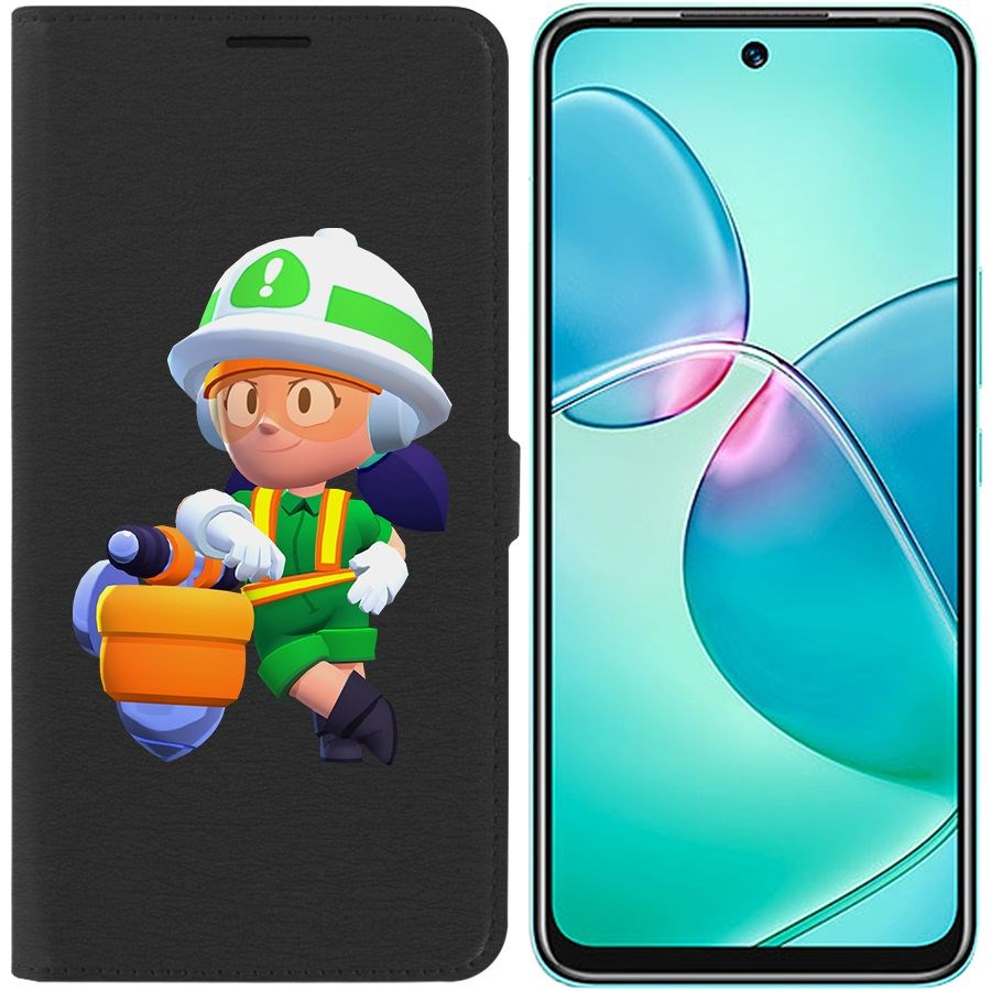 

Чехол-книжка Eco для Infinix Hot 12 Play Brawl Stars-Строительница Джеки (черный)