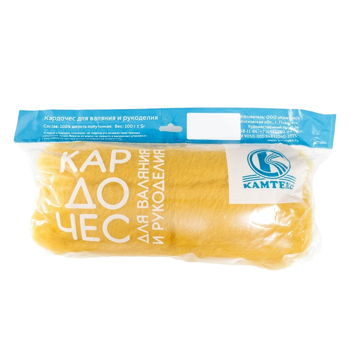 

Шерсть для валяния Кардочес 100% п/тонк.шерсть, 100 гр. Камтекс (099 светлая горчица), Оранжевый, 558467