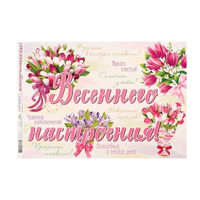 

Мир открыток Гирлянда с плакатом "С праздником Весны!" тюльпаны, длина 170 см, А3, Разноцветный