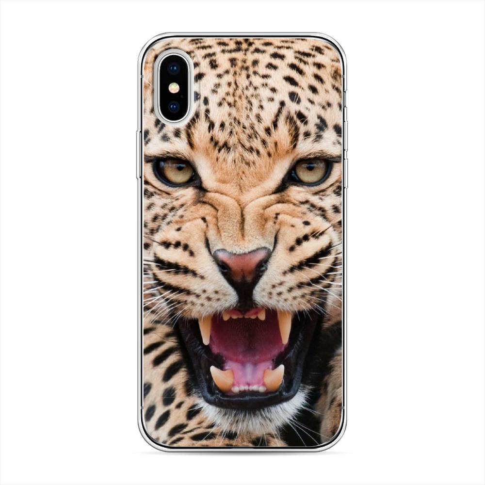 

Чехол на Apple iPhone X "Леопард 3d", Бежевый;черный, 11050-6