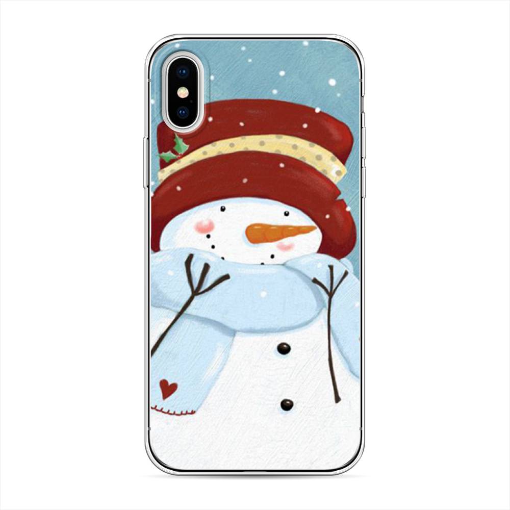 

Чехол на Apple iPhone XЗастенчивый снеговик, Голубой;белый;красный, 11050-5