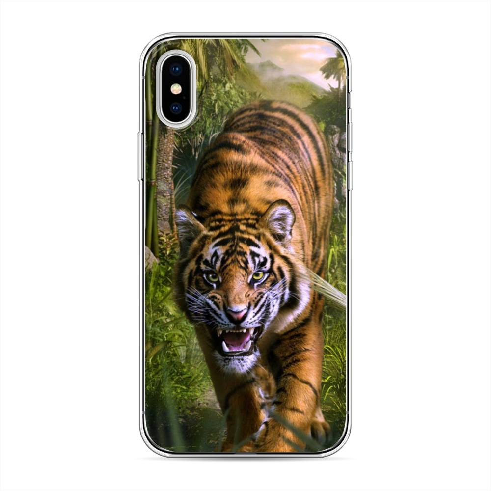 

Чехол на Apple iPhone X Тигр в джунглях 2, Оранжевый;зеленый, 11050-1