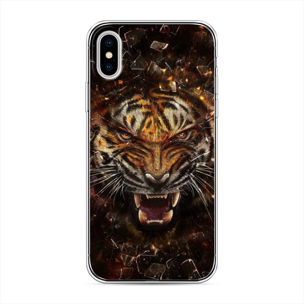 

Чехол на Apple iPhone XТигр осколки, Оранжевый;серый;черный, 11050-1