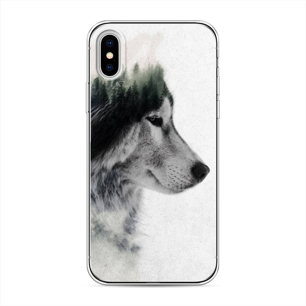 

Чехол на Apple iPhone XВолк лес, Серый;белый, 11050-1