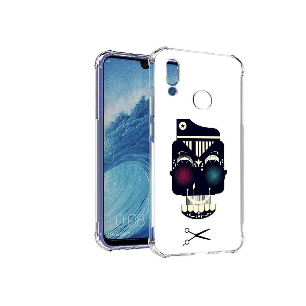 

Чехол MyPads Tocco для Huawei P Smart (2019) черно белый скелет с яркими глазами, Прозрачный, Tocco