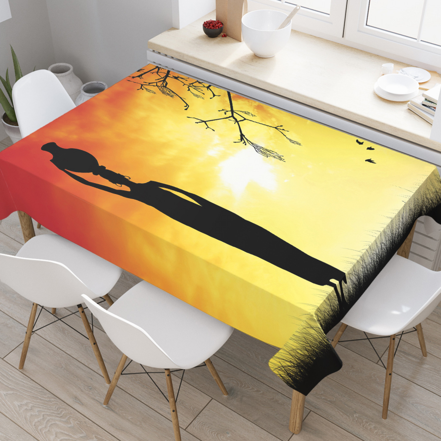 

Скатерть прямоугольная JoyArty "Силуэт африканской девушки с кувшином" 120x145 см, Желтый, Силуэт африканской девушки с кувшином