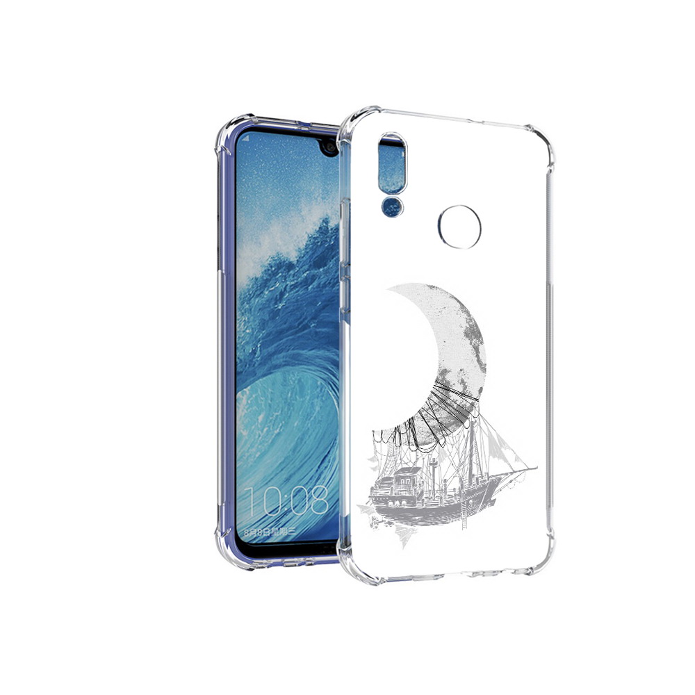 

Чехол MyPads Tocco для Huawei P Smart (2019) черно белый корабль полумесяц, Прозрачный, Tocco