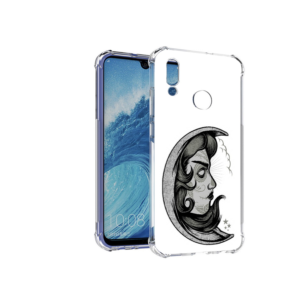 

Чехол MyPads Tocco для Huawei P Smart (2019) черно белая луна с лицом, Прозрачный, Tocco