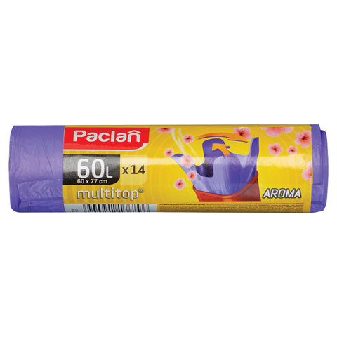 Мешки для мусора PACLAN Multitop Aroma 60 л,  8 шт, ушки, фиолетовые 14 шт ПВД