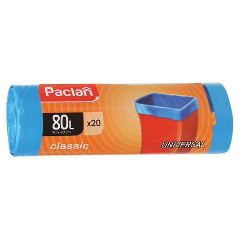 Мешки для мусора PACLAN Classic 80 л,  16 шт, синие, в рулоне 20 шт, ПНД, 12 мкм, 70х90 см