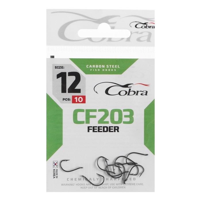 

Одинарные крючки Cobra Chod Hook классические №12, с колечком, прямое острие, с бородкой, Черный, Feeder