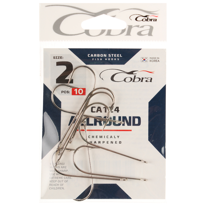 

Крючки Cobra ALLROUND, серия CA124, № 2, 10 шт., Серебристый, Allround CA124