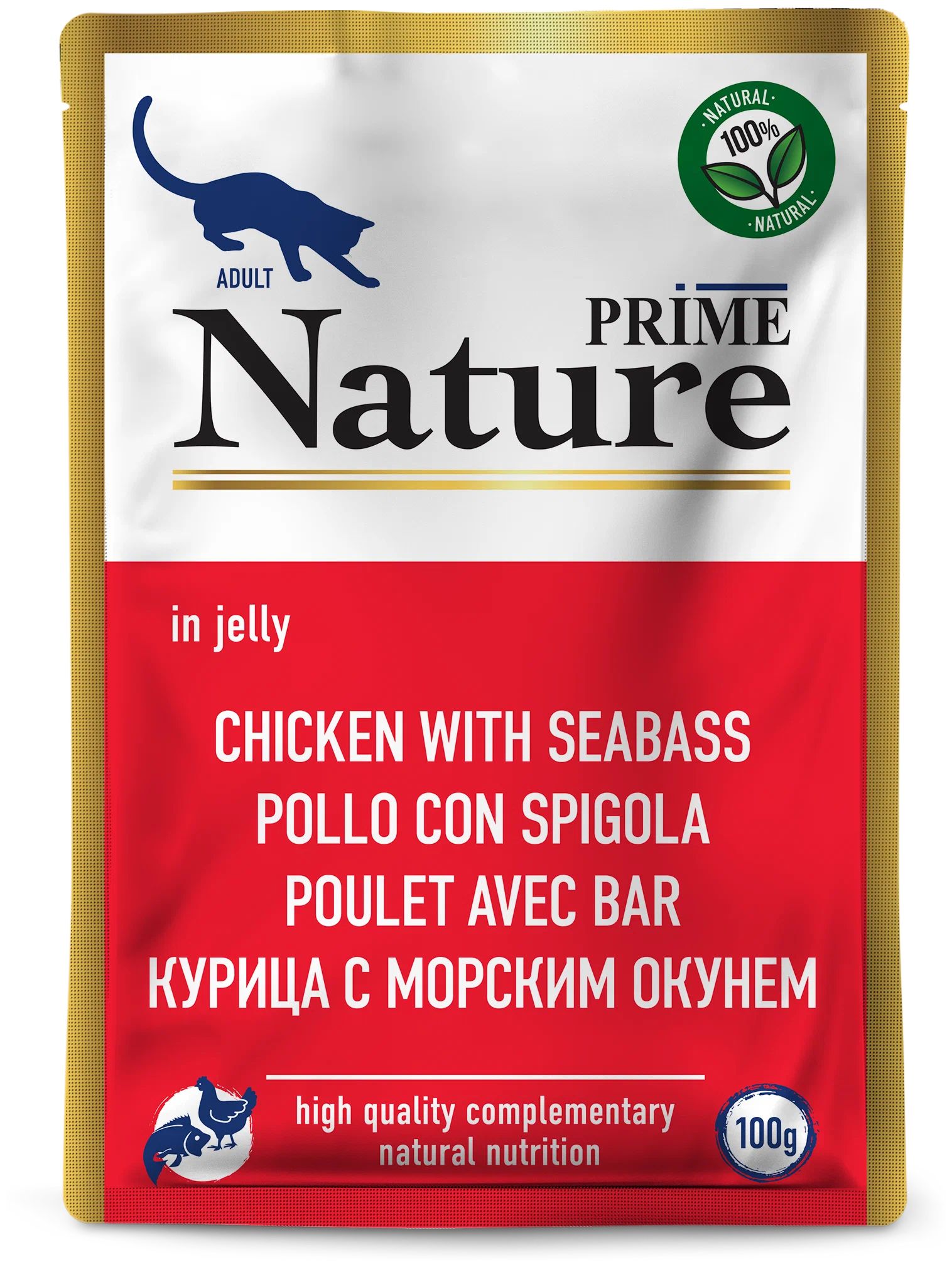 

Влажный корм для кошек Prime Nature, курица с морским окунем в желе, 100г
