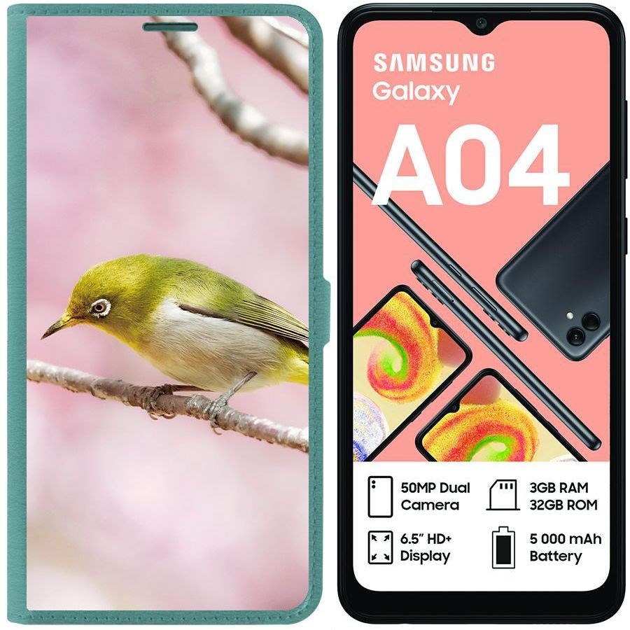 фото Чехол-книжка eco для samsung galaxy a04 (a045) японская белоглазка (зелёный опал) krutoff