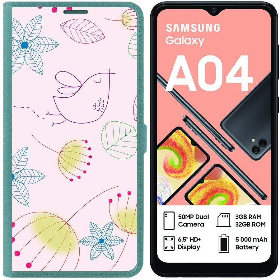 

Чехол-книжка Eco для Samsung Galaxy A04 (A045) Цветочный паттерн 5 (зелёный опал)