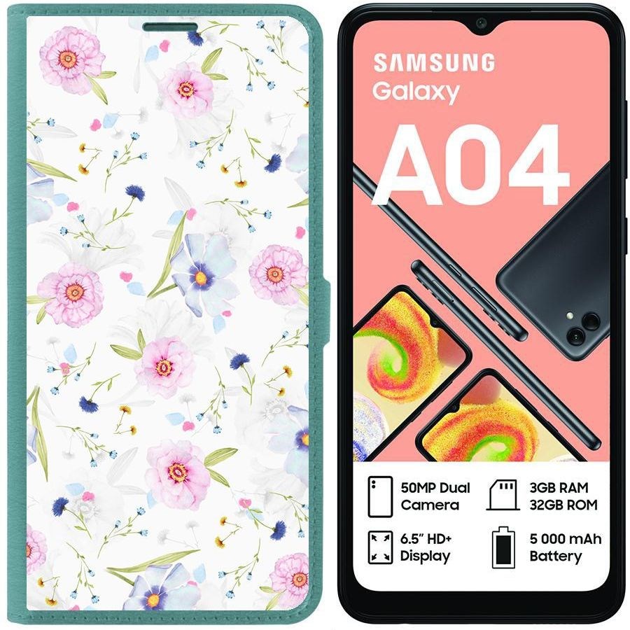 

Чехол-книжка Eco для Samsung Galaxy A04 (A045) Цветочный паттерн 3 (зелёный опал)