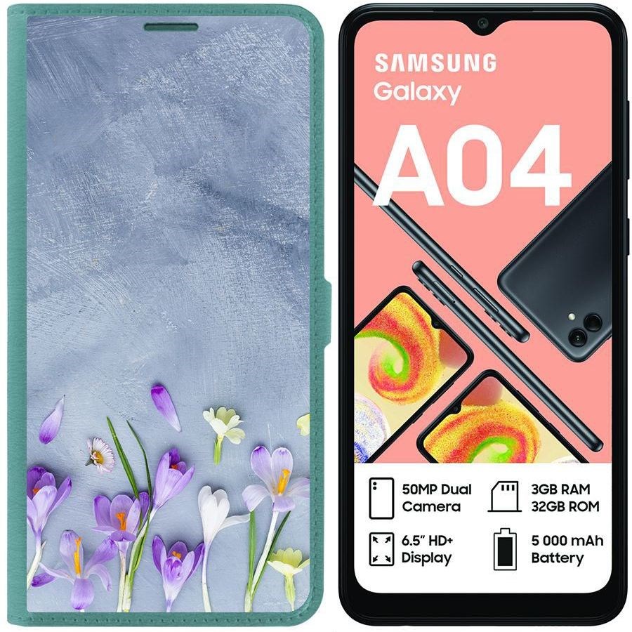 фото Чехол-книжка eco для samsung galaxy a04 (a045) цветочное настроение (зелёный опал) krutoff