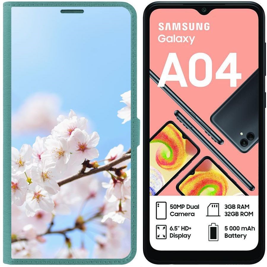 

Чехол-книжка Eco для Samsung Galaxy A04 (A045) Цветение (зелёный опал), Зеленый