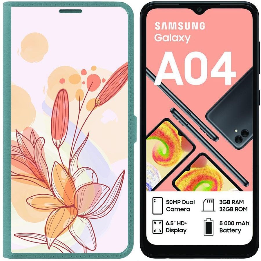 

Чехол-книжка Eco для Samsung Galaxy A04 (A045) Фантазия (зелёный опал), Зеленый