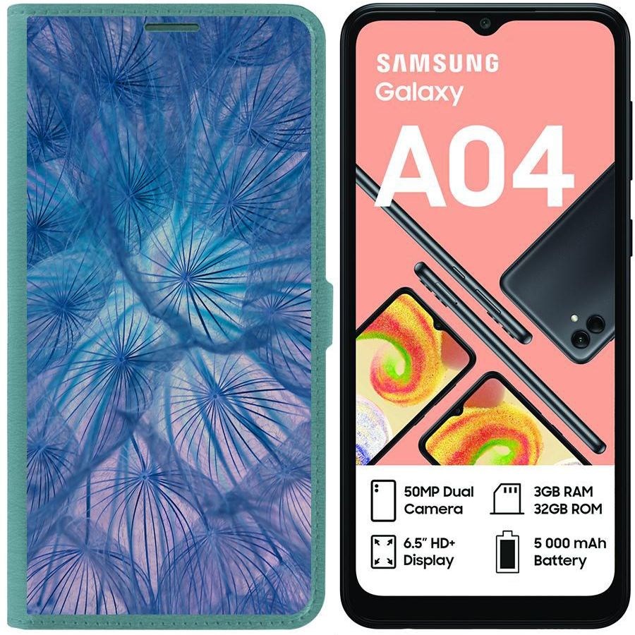 

Чехол-книжка Eco для Samsung Galaxy A04 (A045) Синий одуванчик (зелёный опал), Зеленый