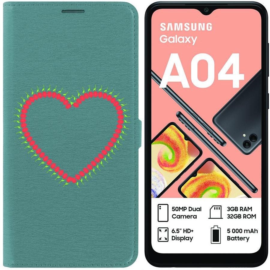 

Чехол-книжка Eco для Samsung Galaxy A04 (A045) Сердце из тюльпанов (зелёный опал), Зеленый