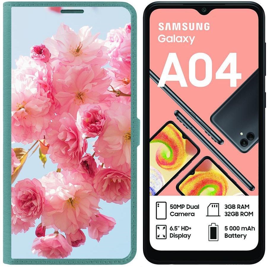 

Чехол-книжка Eco для Samsung Galaxy A04 (A045) Сакура (зелёный опал), Зеленый