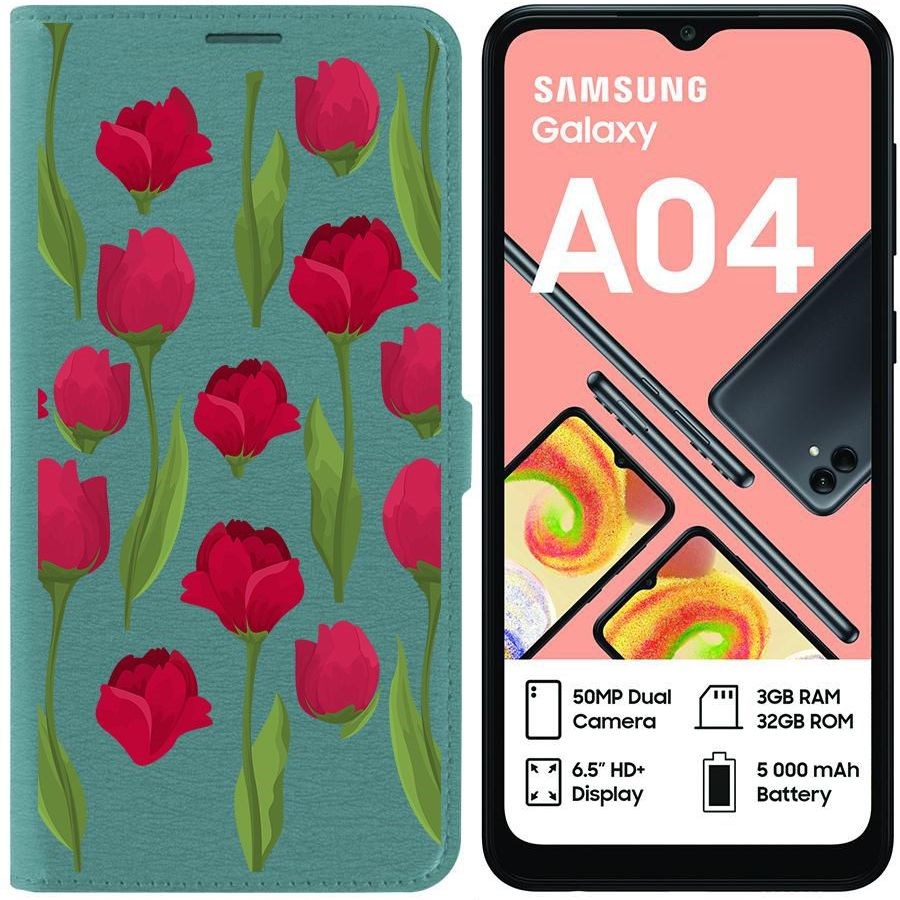 Чехол-книжка Eco для Samsung Galaxy A04 (A045) Розы паттерн (зелёный опал)