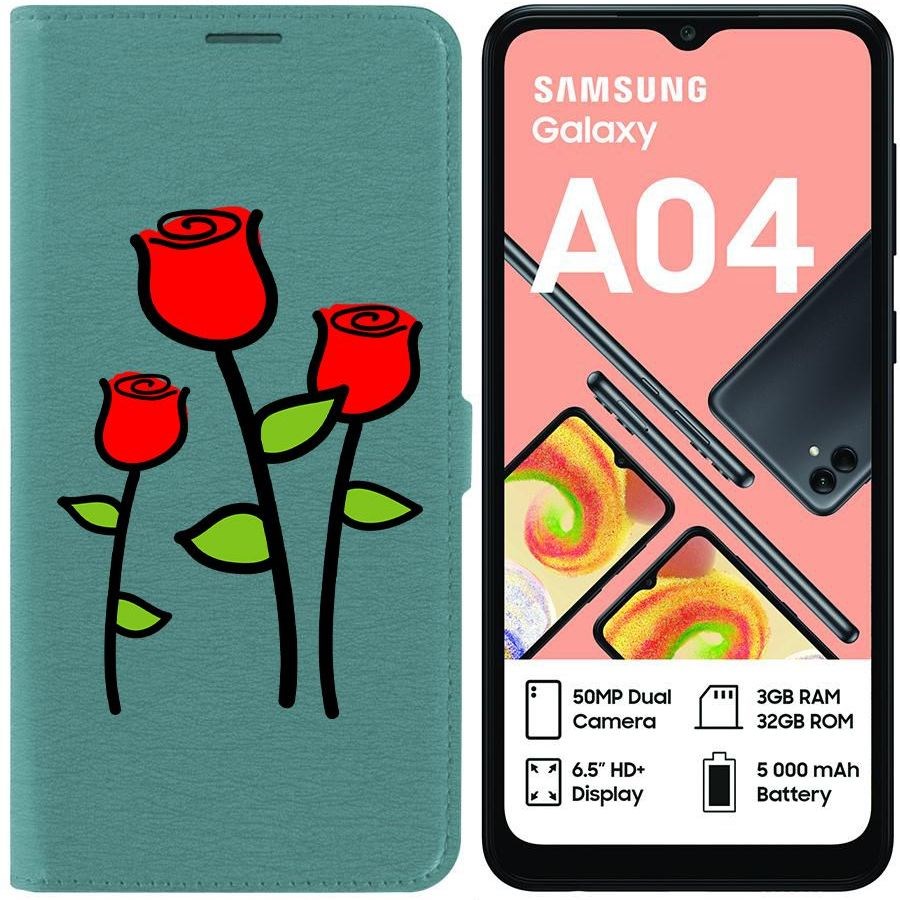 

Чехол-книжка Eco для Samsung Galaxy A04 (A045) Розочки (зелёный опал)