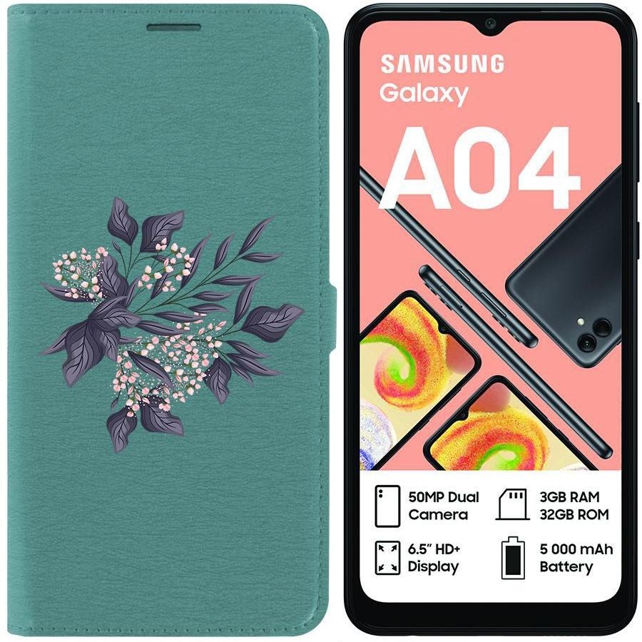 

Чехол-книжка Eco для Samsung Galaxy A04 (A045) Розовые бутоны (зелёный опал), Зеленый