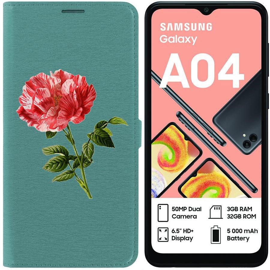 

Чехол-книжка Eco для Samsung Galaxy A04 (A045) Рисованная роза (зелёный опал), Зеленый