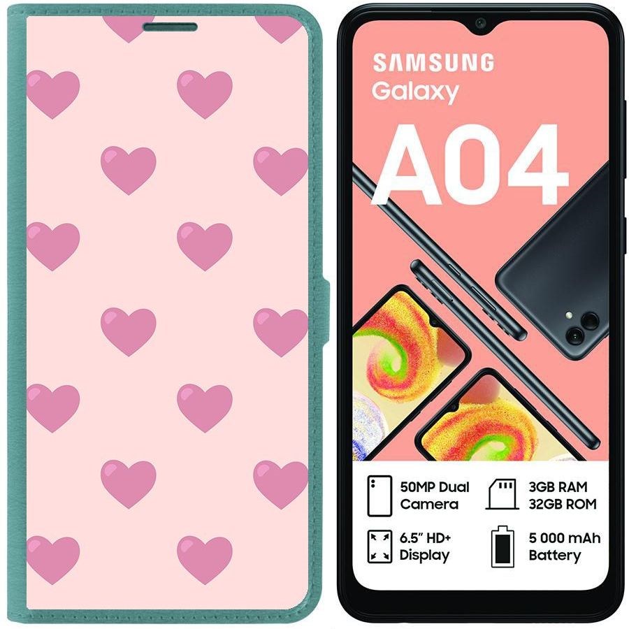 

Чехол-книжка Eco для Samsung Galaxy A04 (A045) Пурпурные сердца (зелёный опал)
