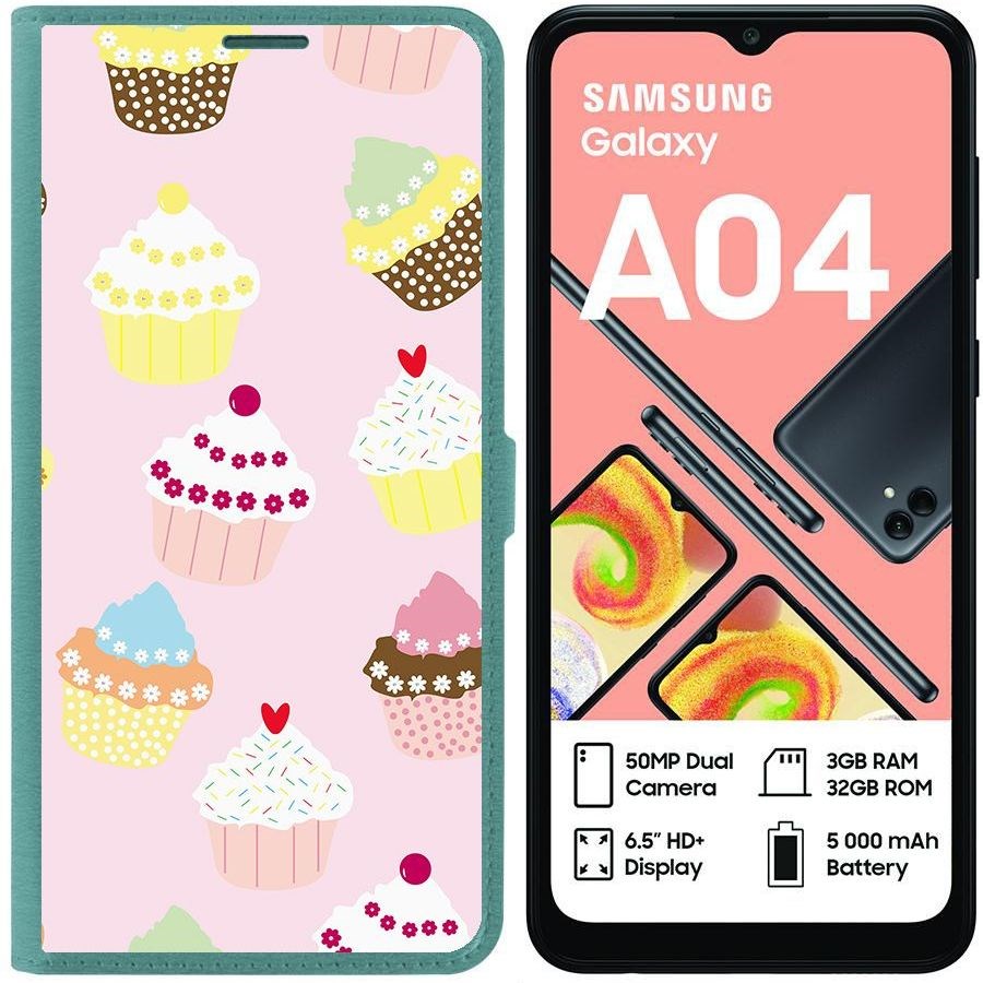 

Чехол-книжка Eco для Samsung Galaxy A04 (A045) Пироженки (зелёный опал)