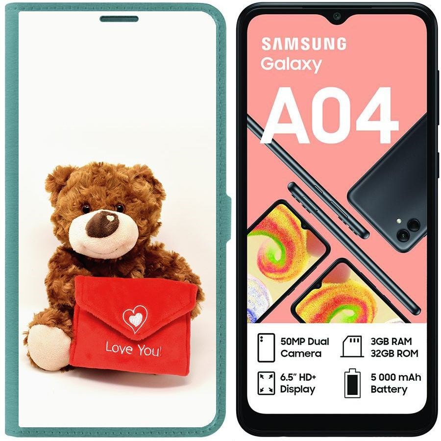 Чехол-книжка Eco для Samsung Galaxy A04 (A045) Медвежонок тебя любит (зелёный опал)