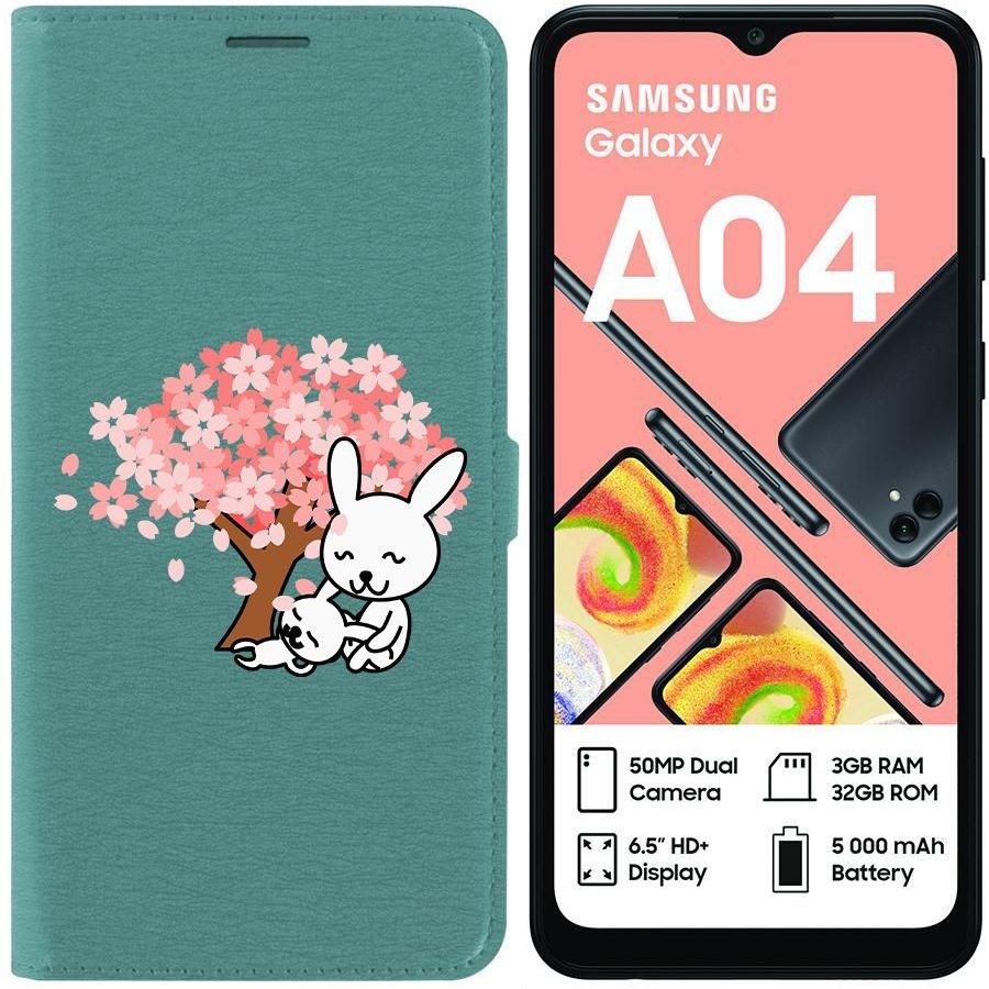 фото Чехол-книжка eco для samsung galaxy a04 (a045) кролики (зелёный опал) krutoff