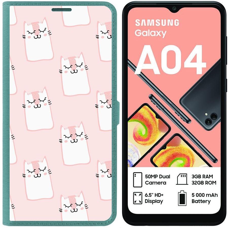 

Чехол-книжка Eco для Samsung Galaxy A04 (A045) Котики паттерн (зелёный опал), Зеленый